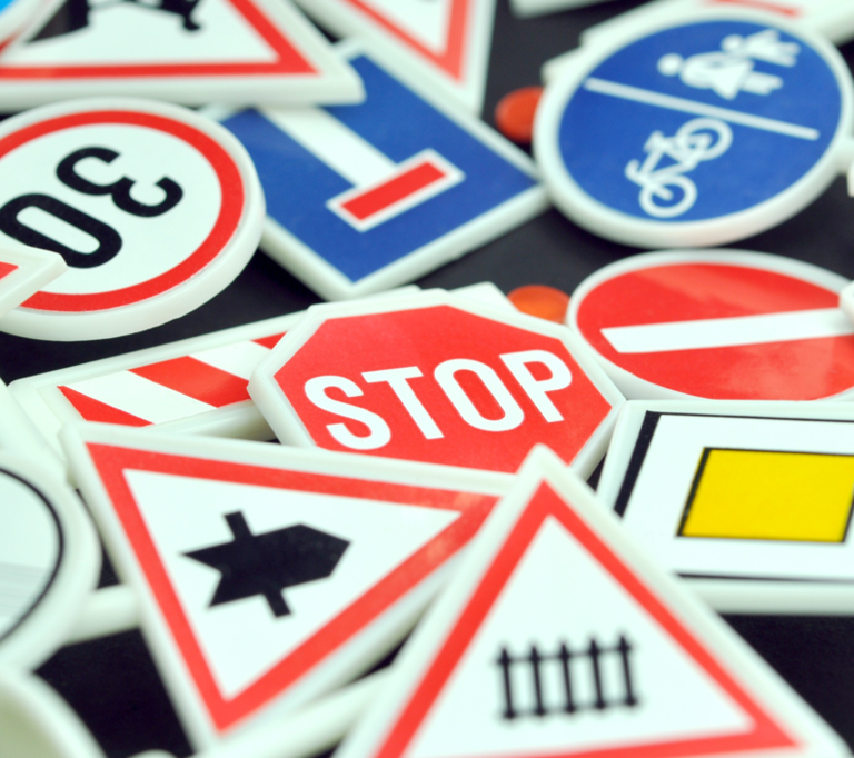 Signs on metal plastic self-adhesive foil