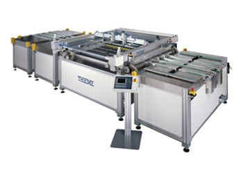 3/4- or fully automatic flatbed screen printing machine for printing on glass and other rigid material